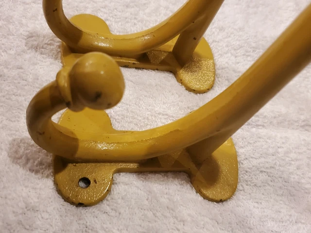 2 Vtg Cast Iron Ornate Yellow Shelf Brackets Architectural Salvage STC Japan 6x6 5