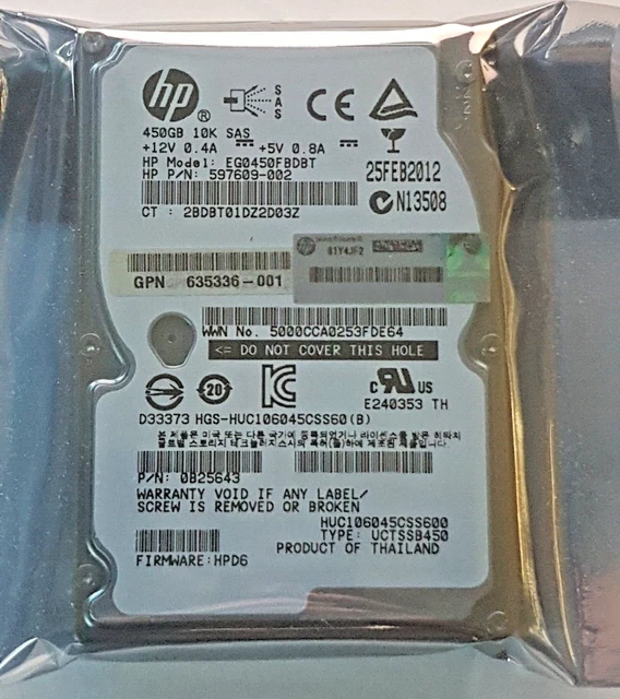 450 GB SAS HP EG0450FBDBT 10000 rpm 64MB HDD 2.5" interne Festplatte Neu