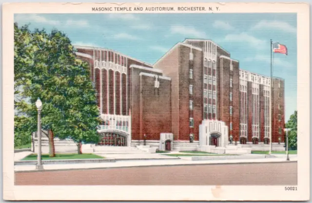 Masonic Temple And Auditorium Rochester New York Linen USA Vintage Postcard