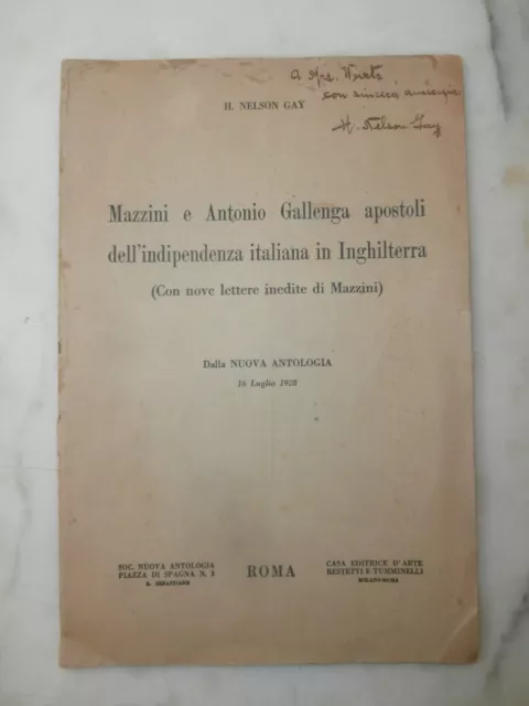 Rarissimo libro massoneria Mazzini indipendenza italiana 1928 Dedica autore