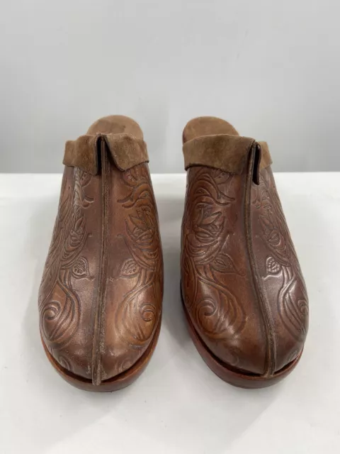 SALPY Handmade Shoes Clogs Brown Tooled Leather Mules Slides Slip On Size 6.5 SALPY Handmade Shoes Clogs Brown Tooled Leather Mules Slides Slip On Size 6.5
