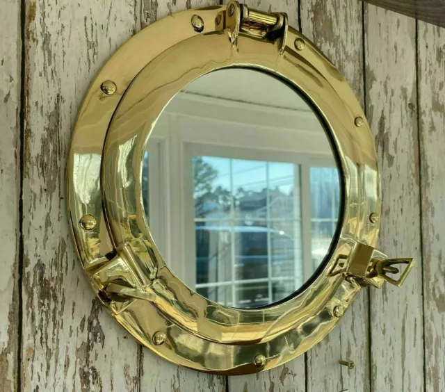 12" Brass Porthole Mirror ~ Nautical Maritime Wall Decor ~ Ship Cabin Window NEW