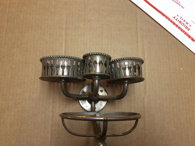 Antique Nickel Brass Beaded Cup Holder Soap Dish Shaving
