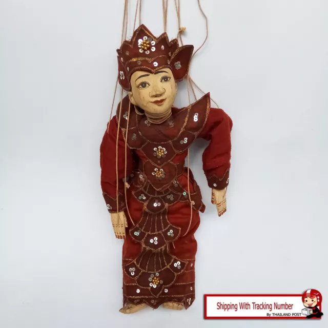 Vintage Asian Wooden Soldier Puppet Burmese Costume Hand Painted Original String