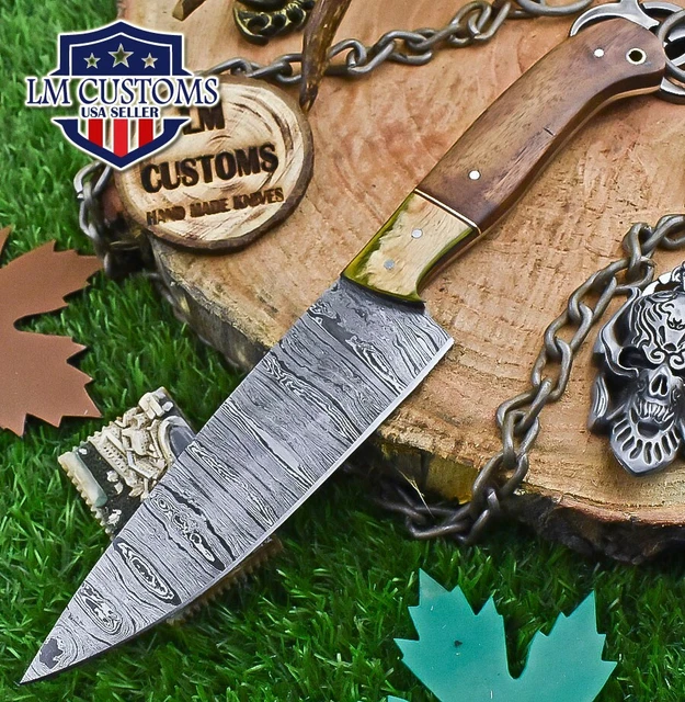 Hand Forged Chef Knife Damascus Walnut Wood Wooden Bolster EDC Closeout