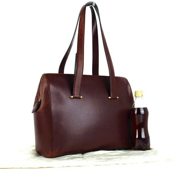 CARTIER Paris Mast Line Bordeaux Leather Women's Tote Bag Hand Shoulder Bag Used