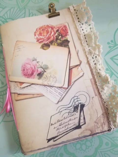 Junk Journal Booklet "LOVE LETTERS" Romantic HANDMADE Cards, Pockets, Ephemera