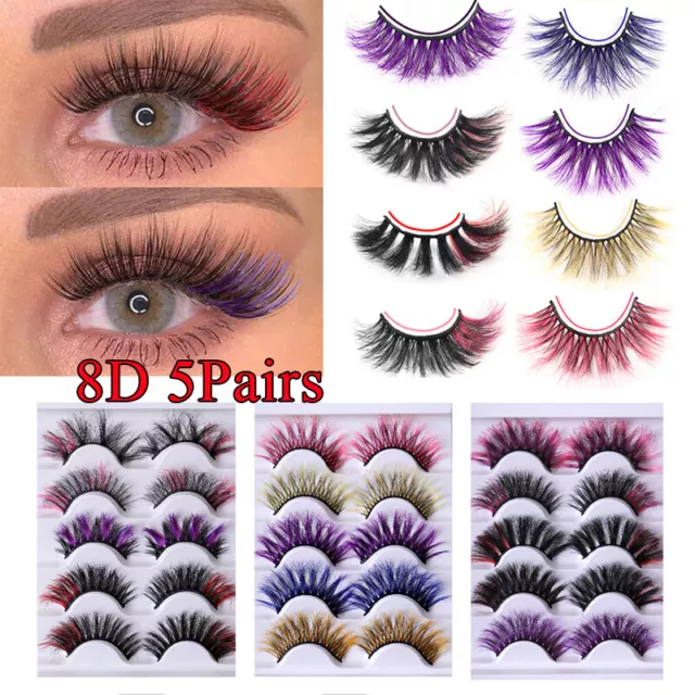 5 Pares 3D Pestañas Falsas Natural Largo Colorido Lote Maquillaje Falso de