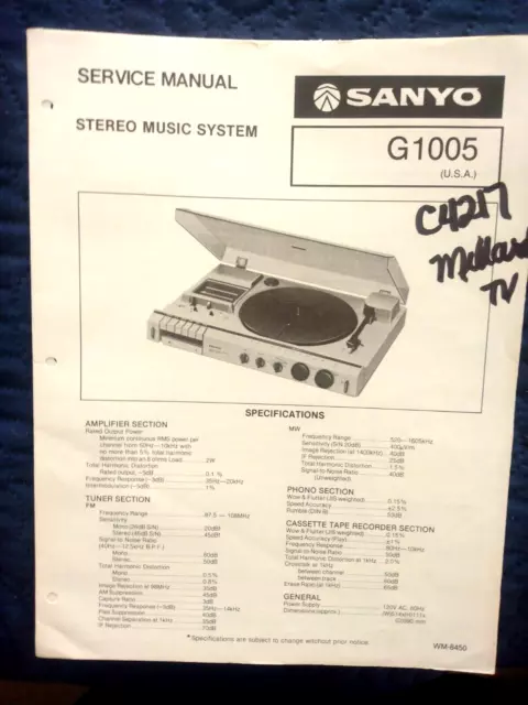 Sanyo- G 1005 / Stereo Music System Service Repair Manual