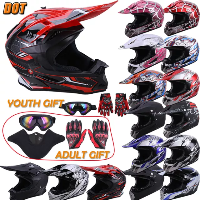 DOT Adult Youth Kids Helmet /Goggles /Gloves Motocross Off-road Dirt Bike MX ATV