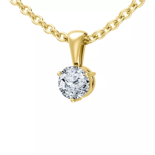 1.00CT Rond Véritable Moissanite Solitaire Pendentif 18 " Chaîne 14K or Jaune