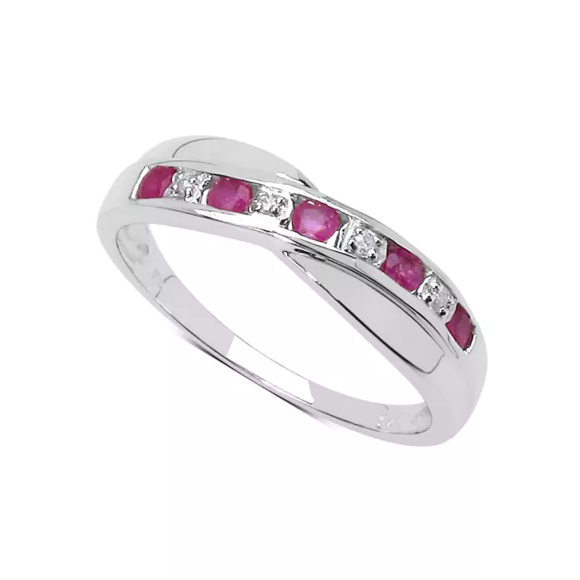 STERLING SILVER 0.25ct RUBY & DIAMOND CHANNEL SET ETERNITY RING ALL SIZES H to W