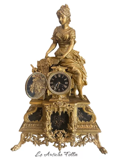 Grande orologio parigina francese Napoleone III oro e marmo nero