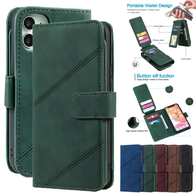 For iPhone 15 14 13 12 11 Pro Max XR XS 8 7 Plus Case Leather Wallet Flip Cover