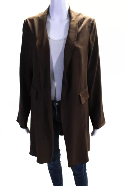 Marni Womens Silk Long Sleeve Collared Mid-Length Duster Jacket Brown Size 6US