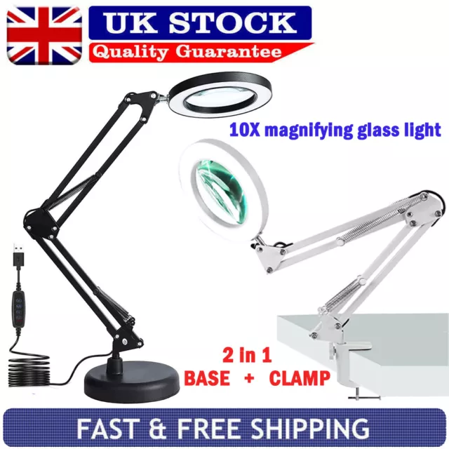 10x Magnifier Glass LED Desk Lamp With Light Stand Clamp Beauty Magnifying Lamp