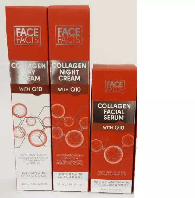 New Collagen Q10 Anti Ageing Face Facts Facial Serum Day and Night Cream SET