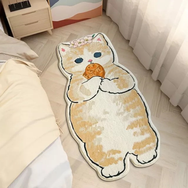 Cat Pattern Fluffy Non-slip Shaggy Bedside Rug Floor Mat Bedroom Decor Carpet