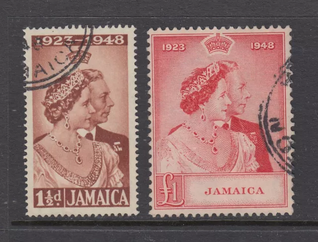 Jamaica: 1948 Royal Silver Wedding Set of 2 Stamps SG143-144 Fine Used EH194