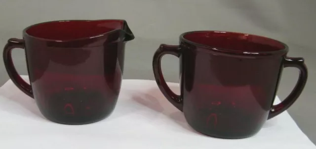 Anchor Hocking , Ruby Red Glass Creamer & Open Sugar Bowl *No Reserve*
