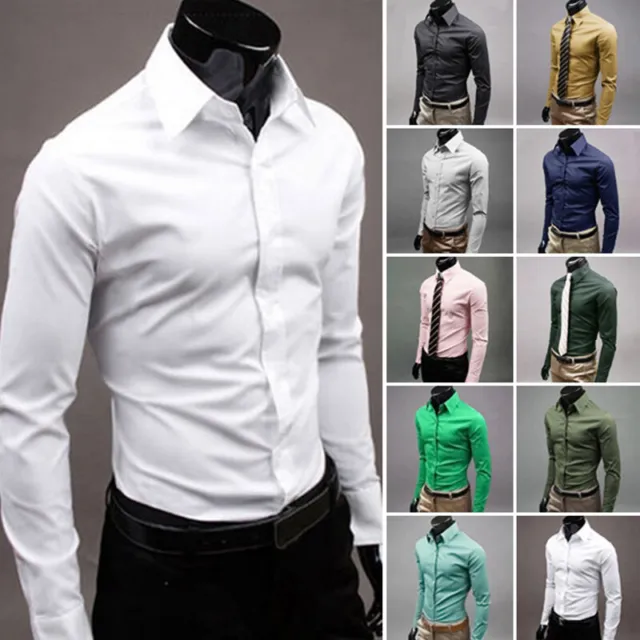 Mens Dress Shirt Slim Fit Casual Formal Long Sleeve Tops Business Tee Shirts 06