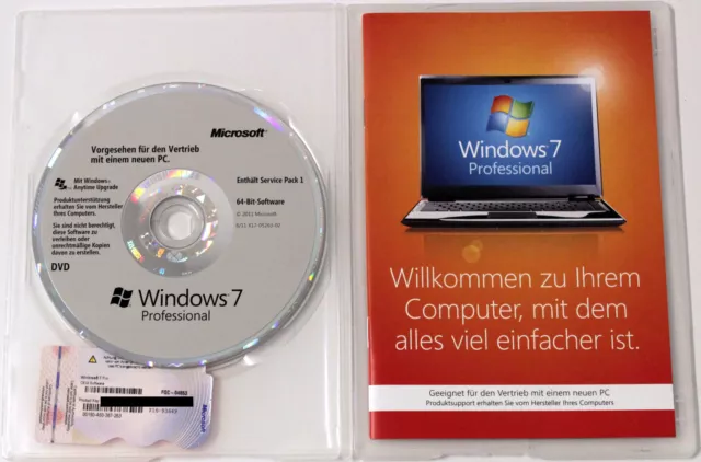 Microsoft Windows 7 Professional - 64-Bit - SP1 - Deutsch - FQC-04653