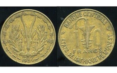 WEST AFRICAN STATES - AFRIQUE DE L'OUEST    10 francs 1959  ( etat )