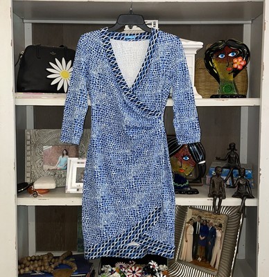 J. McLaughlin Catalina Cloth Faux Wrap 3/4 Sleeve Dress SZ XS VGUC