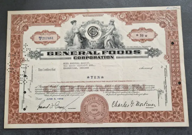 Aktie USA Stock Wertpapier --General Food Corporation-- 1956