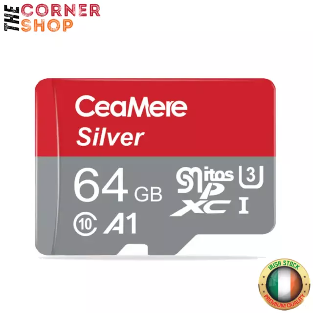 Original 64 GB CeaMere Argent Micro SD Classe 10 Rapide Tf Memory Carte Gratuit