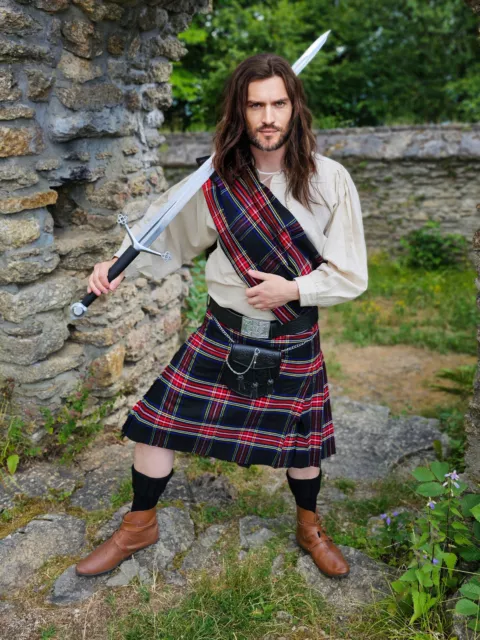 Schottenrock, 8 Yard Kilt, Black Stewart Tartan schottischer Kilt Männerrock