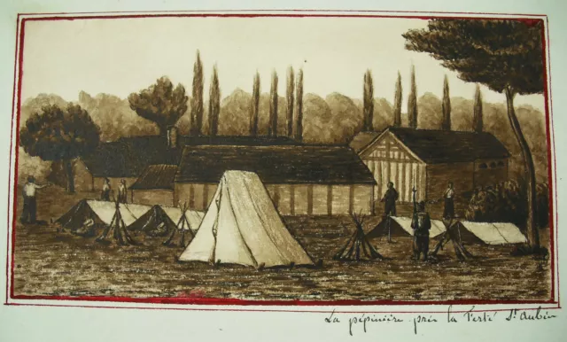 La pépinière près La Ferté-Saint-Aubin c1870 dessin original façon miniature XIX