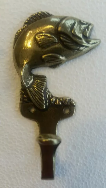 Four Vintage Solid Brass Bass Fish Hooks Coat Hooks  With Screws (B6) 3