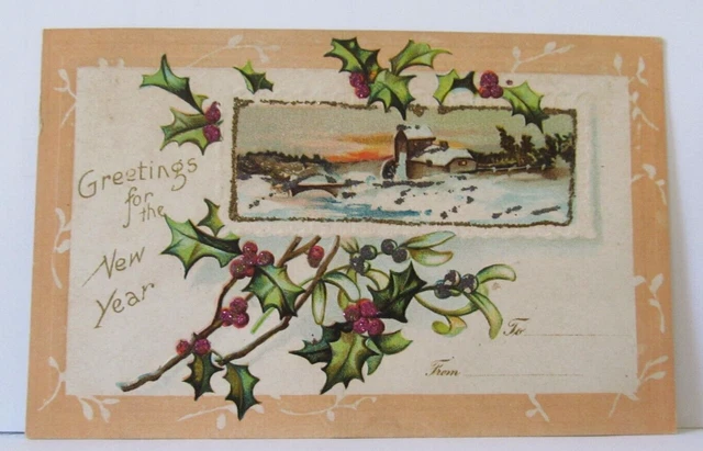 Vintage Post Card Happy New Year Early 1900'S Glitter Front Posted Divided Back