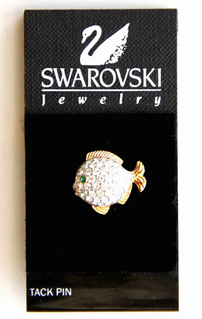 Swarovski Jewelry Pave Crystal Fish Tie Tack Lapel Pin on Original Card Retired