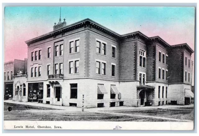 Cherokee Iowa IA Postcard Lewis Hotel Building Exterior Scenic View 1911 Vintage