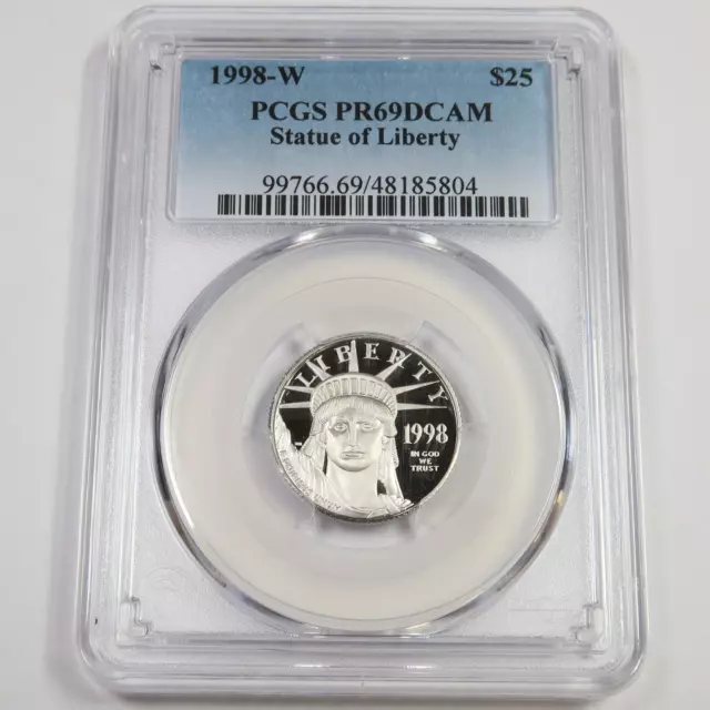 1998 W PCGS PR69 DCAM PROOF 1/4oz Platinum Eagle Statue Liberty US $25 #46827A