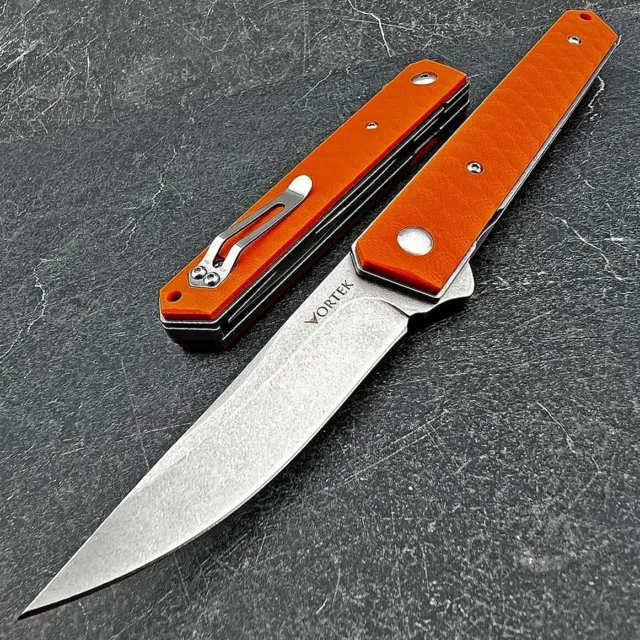 VORTEK RONIN Orange G10 Ball Bearing Tactical Folding Flipper EDC Pocket Knife