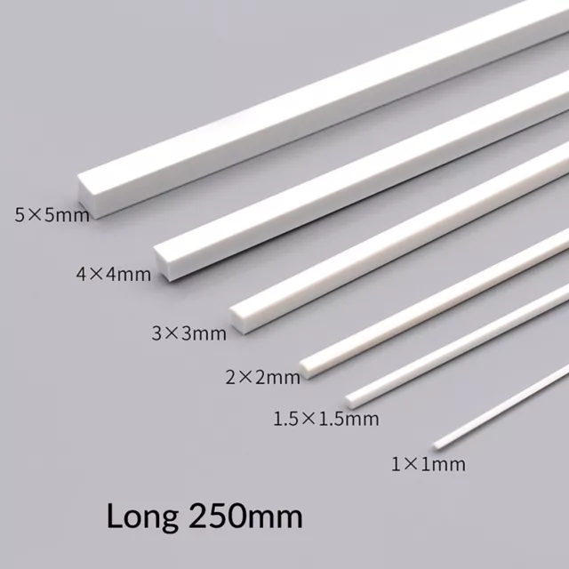 White ABS Plastic Rod Square Solid Bar DIY Model Building Long 250mm Multi Sizes