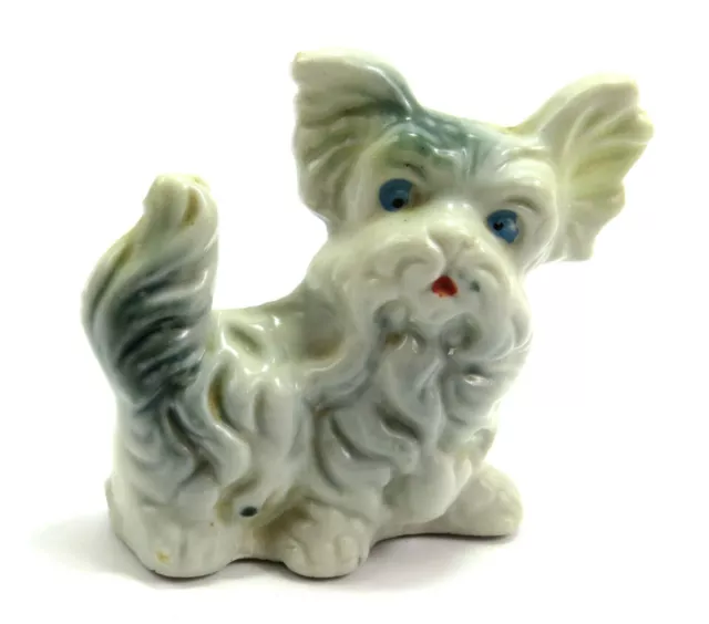 Long Hair Toy Dog Miniature Ceramic Figurine, 2 1/2" Wide, Japan, Read