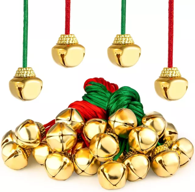 24 Stck. Klingelglocken mit Seil Gold hängende Weihnachtsglocke Dekoration zum Selbermachen Handwerk