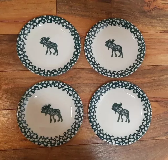 Set Of 4 Folk Craft Tienshan County Moose Cabin 7 1/2" Salad Dessert Plates