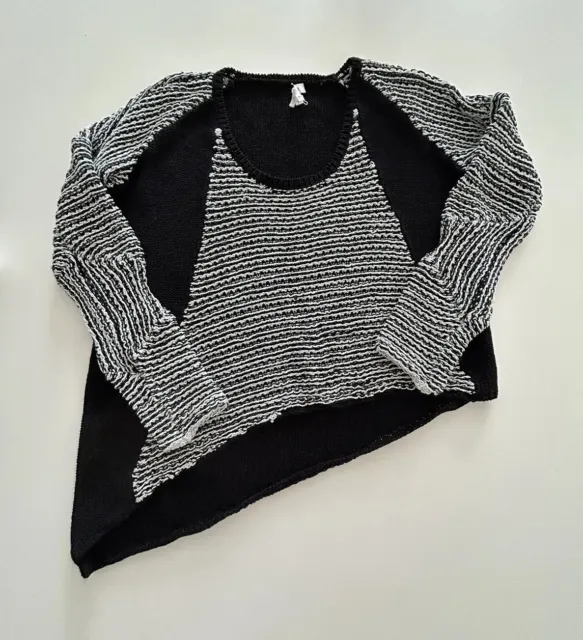Helmut Lang S Black & White Loose Knit Sleeveless Pullover Sweater italy yarn D