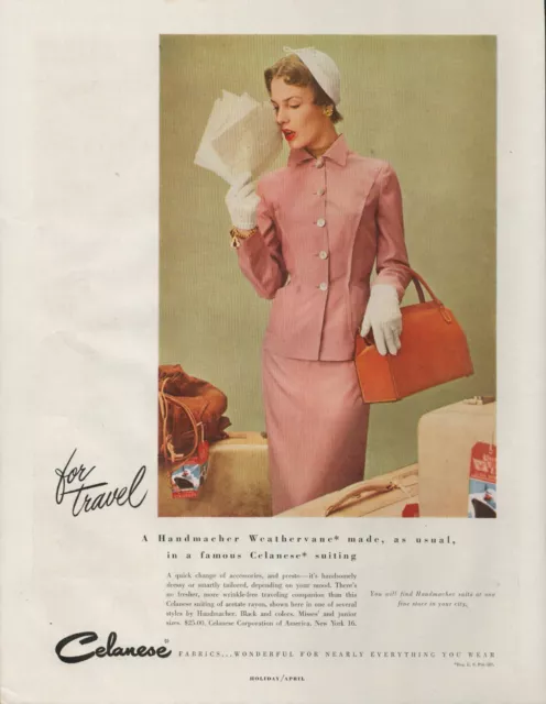 Handmacher Weathervane Female Suit Celanese Fabrics Travel 1950 Vintage Print Ad