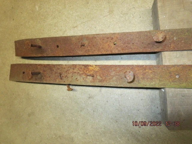 Antique Hand Forged Pair Iron Barn Door Strap Hinges 42 inch Long x 2 inch Pair 5