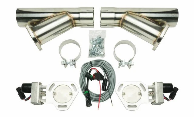 Pypes Dual Y Exhaust Electric Dump Cutout 3 in Natural Finish Hardware Included
