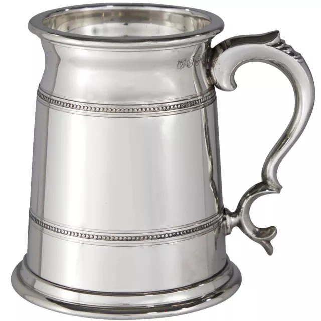 Pewter Heavy Tankard 1 Pint Old London Beaded Knurled Ring Perfect for Engraving
