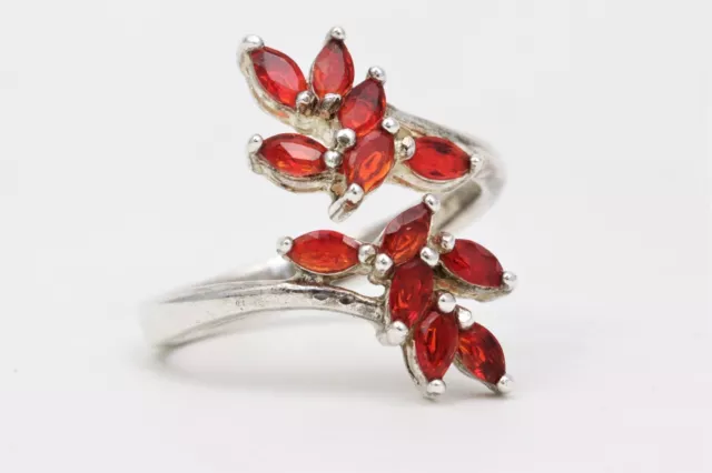 VTG 925 "NV" Sterling Silver Marquise Red Gemstone Garnet? Cocktail Ring Sz 6.5