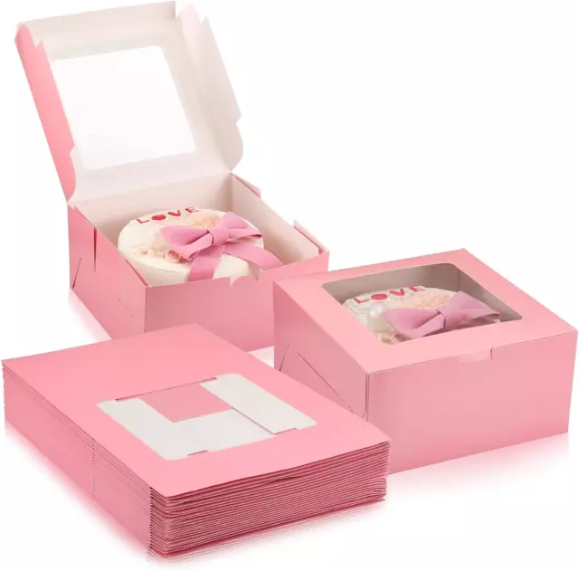 24 Pcs Cake Boxes with Window 10 x 10 x 5 Inches Cookie Bakery Dessert Boxes Squ