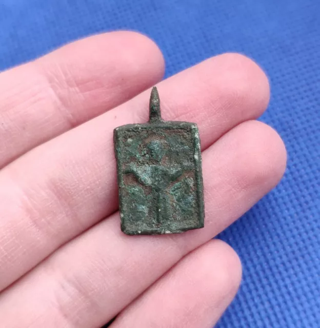 Ancient bronze small amulet cross icon Kievan Rus 10-12 century